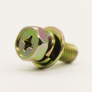 Bullone a testa esagonale con incasso a croce con dentellatura e rondella elastica